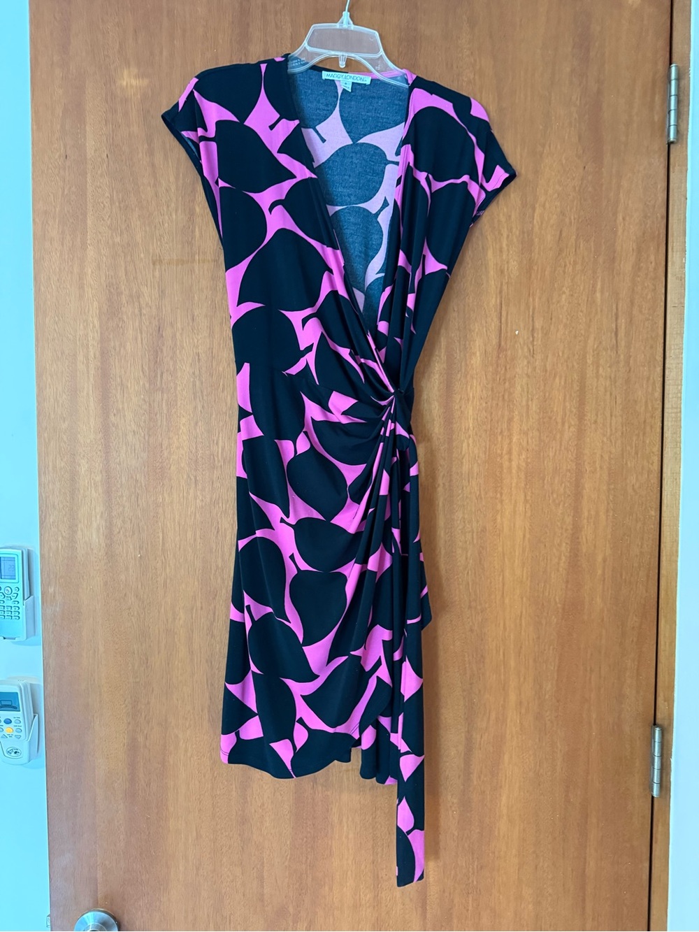 Maggy London Pink & Black Wrap Midi Dress